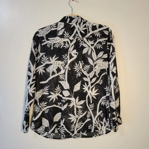 Talbots (Women's MP) Long sleeve Button down Semi-sheer "Tropical Panther" Top - Picture 5 of 11